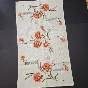 Vintage Kitchen Linen Tea Towel With Orange and Pink Flowers